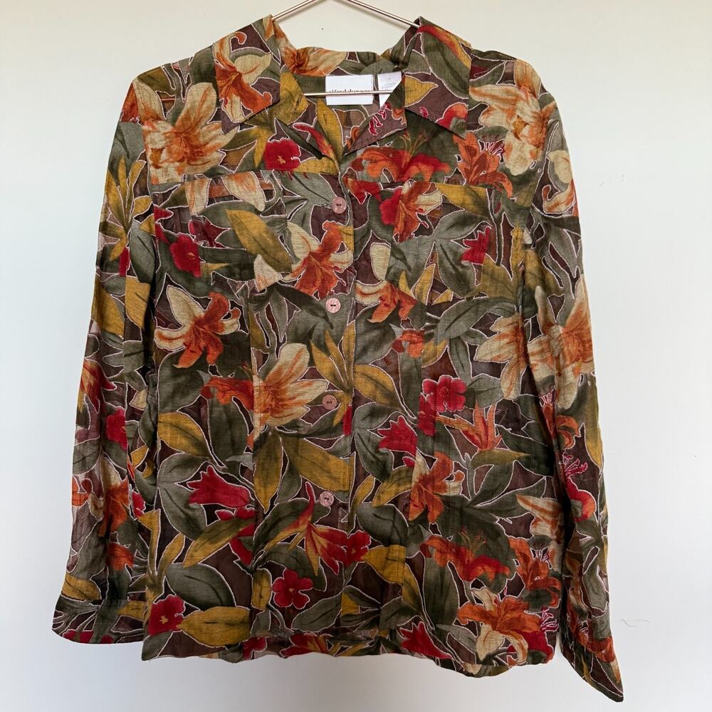 VTG Alfred Dunner Womens Top Size 14 Fall Leaves Thanksgiving Grannycore Prairie